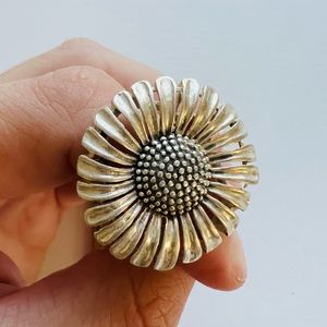 Sunflower Sterling Silver Ring Size 7 - Boho Hippie Style
